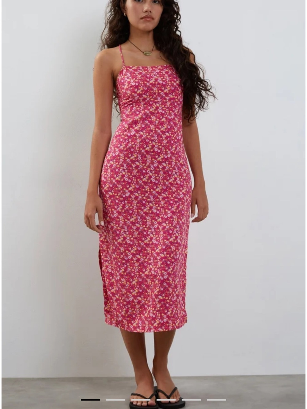 Motel Rocks Pink Floral Slip Midi Dress